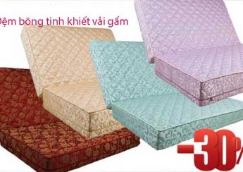 Đệm bông tinh khiết vải gấm