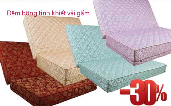 Đệm bông tinh khiết vải gấm